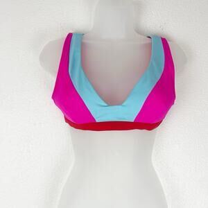 Boden Bikini Top Womens 6 Syracuse Colorblock Deep‎ V-neck Pink Blue Swim Beach
